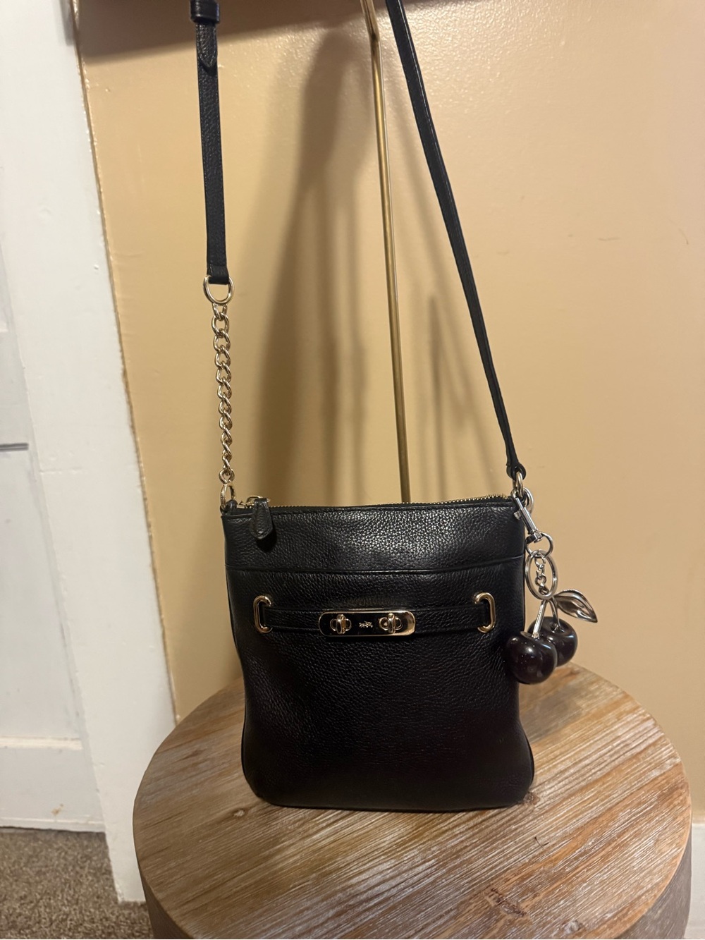 Coach Black Leather Crossbody Bag with Gold Hardware Cherries not include - Picture 3 of 6